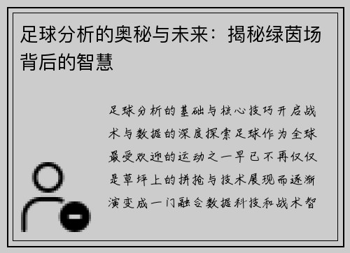足球分析的奥秘与未来：揭秘绿茵场背后的智慧