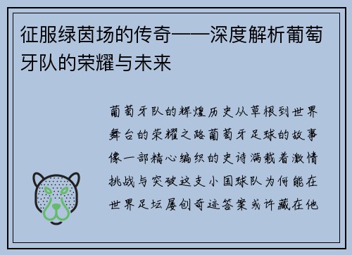 征服绿茵场的传奇——深度解析葡萄牙队的荣耀与未来